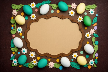 Naklejka na ściany i meble colorful Easter eggs on the table top, generative AI