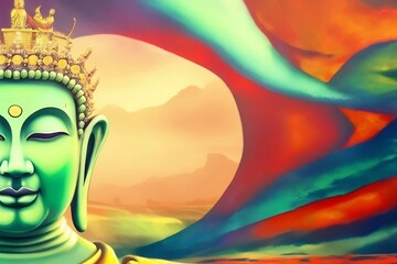 buddha statue at sunset generative ai