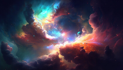 Fototapeta na wymiar nebula in space magic glowing fantasy digital illustration