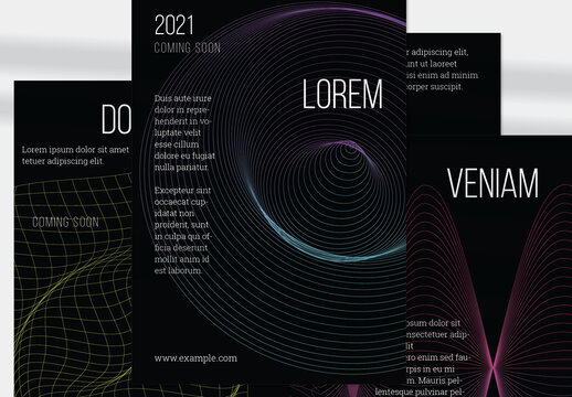 Flyer Layout with Geometric Wireframe Shapes on Black