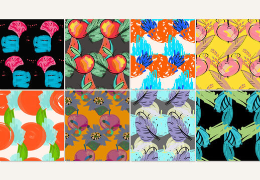 Seamless Pattern Collection with Floral Hand Dawn Doodles
