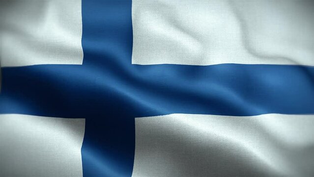 4K Textured Flag of Finland Animation Stock Video - Finnish Flag Waving in Loop - Highly Detailed Finland Flag Stock Video