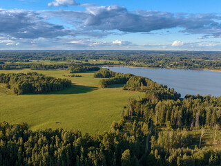 Lake Aulejas and the landscape next to it, in the Latvian countryside.