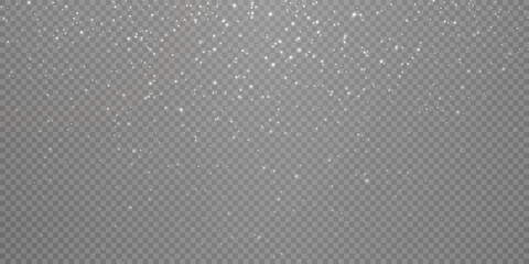 Christmas background. Powder PNG. Magic bokeh shines with white dust. Small realistic glare on a transparent Png background. Design element for cards, invitations, backgrounds, screensavers.