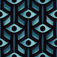 Eyes on a dark blue background pattern 2D ai illustration
