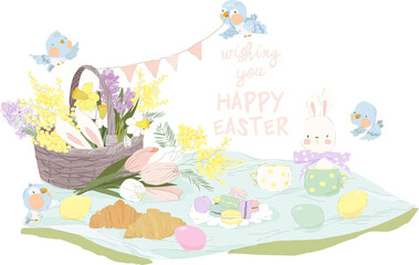 easter card with bunny and eggs