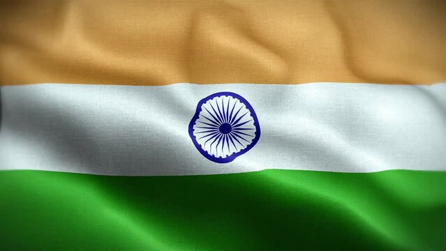 4K Textured Flag of India Animation Stock Video - India Flag Waving in Loop - Highly Detailed Indian Flag Stock Video