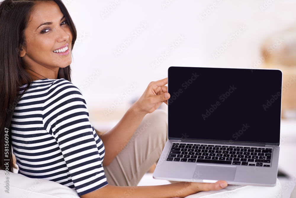 Canvas Prints I have to have the latest laptop. Portrait of an attractive young woman holding open her laptop.