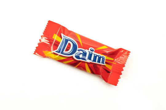 Daim chocolate bar praline packaging isolated on white background