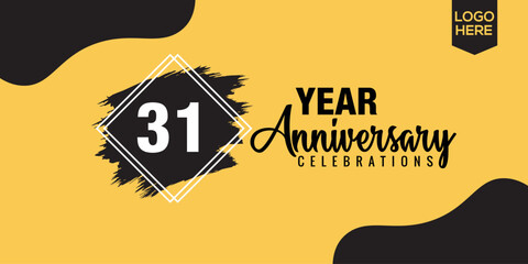 31st years anniversary celebration logo design with black brush and yellow color with black abstract vector illustration