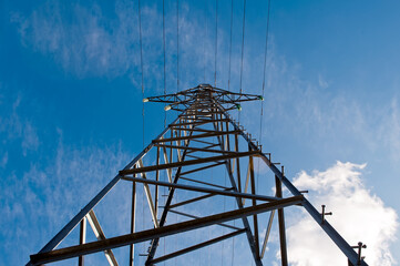 A image of asian electrical power grid and blue sky.