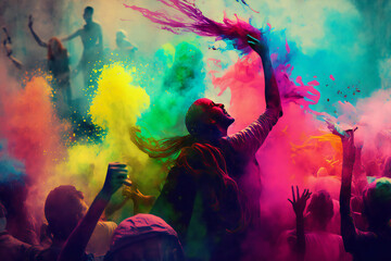 Fototapeta na wymiar colorful background with people celebrating Holi festival
