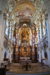 Fototapeta na wymiar Interior of the Pilgrimage Church Wieskirche in Wies, Germany