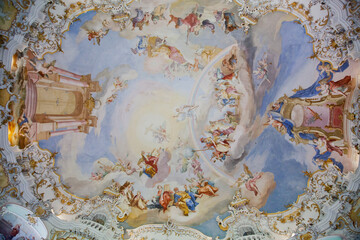 Interior of the Pilgrimage Church Wieskirche in Wies, Germany