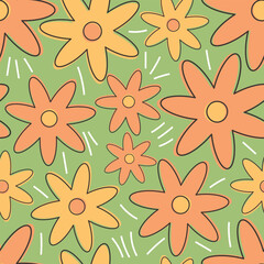 Floral seamless pattern minimalism, simple doodle print in natural colors, textile background