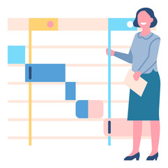 Woman schedule task on timeline. Person planning work