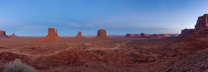 Monument Valley Landscape Panorama at Sunset