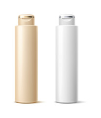Cylindrical plastic bottle mockup. Realistic blank template of cosmetic package