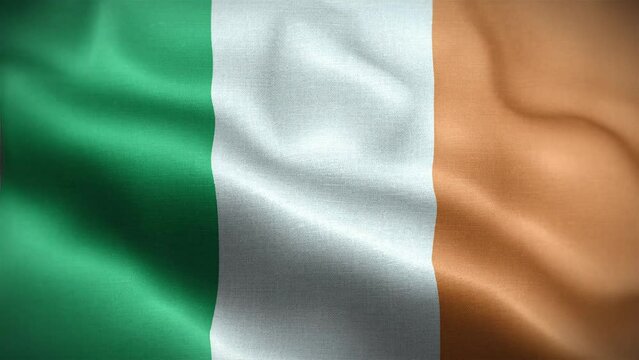 4K Textured Flag of Republic of Ireland Animation Stock Video - Irish Flag Waving in Loop - Highly Detailed Ireland Flag Stock Video