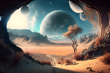 Another world landscape, abstract fantasy backgrounds. Generated AI
