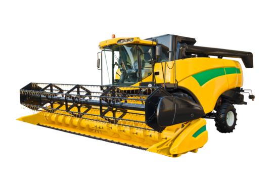 Modern agricultural combine, front view