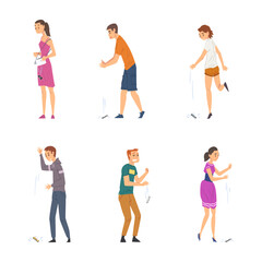 Young Man and Woman Dropping Their Smartphone by Accident Vector Set