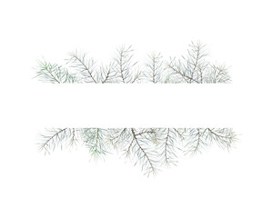 Watercolor Christmas frame of pine branches. Decorative element for greeting card. Illustration