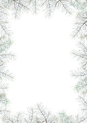 Obraz premium Watercolor Christmas frame of pine branches. Decorative element for greeting card. Illustration