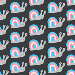 Seamless decorative pattern with snails with a shell of colors of the Transgender Flag. Print for textile, wallpaper, covers, surface. Retro stylization. For fashion fabric. lgbtqa symbols