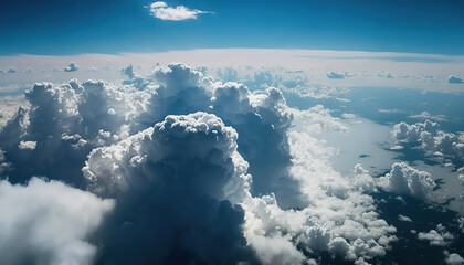 Naklejka premium a view of the sky and clouds from an airplane, art illustration 