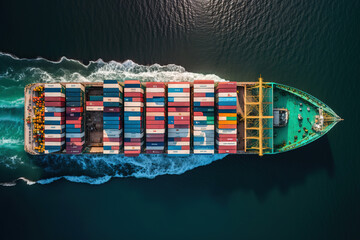 Obraz premium an aerial view of a container ship in the ocean, art illustration 