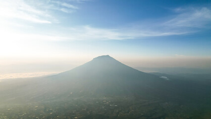 Fototapeta premium Aerial view of Mount Sumbing in Indonesia with noise cloud. High quality photo. Selective focus.
