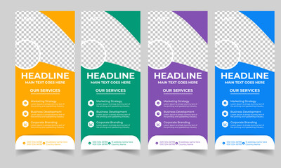 Business Roll Up Banner corporate Roll up background for Presentation, Vertical roll up, x-stand, exhibition display, Retractable banner