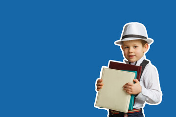 child isolated over blue color background