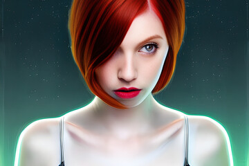 close-up of a woman with red hair