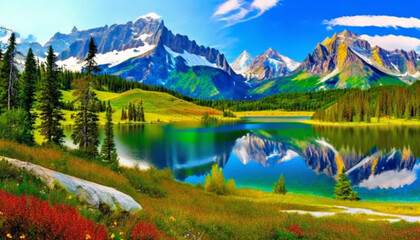 A_tranquil_lake_nestled_in_a_valley_surrounded