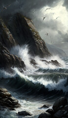 A_rocky_coastline_with_towering_cliffs_and_crashing