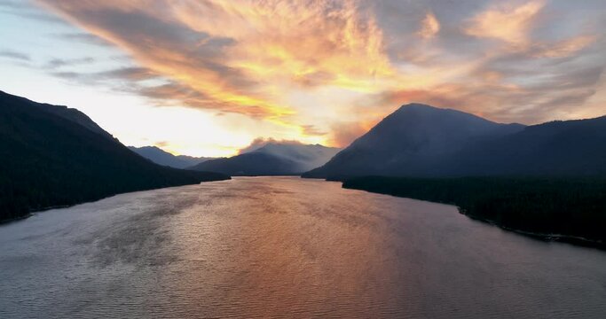 Lake Wenatchee Washington USA Panorama of Beautiful Mountains and Forests at Sunset