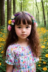 AI Capturing Joy: A Stunning Portrait of a Smiling Girl amidst a Flourishing Floral Forest