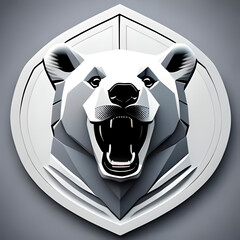 Black and white logo of a hockey team with a white furious bear. Sports team emblem. Generative AI.