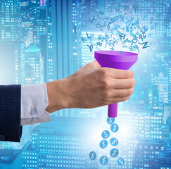 Data monetization concept with funnel and businessman