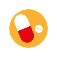 Flat button with pills for healthcare design. Health, medicine symbol. Medical design. Vector illustration.