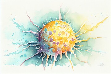 Watercolor Illustration of a Cancer Cell. Generative AI