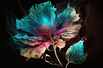 Beautiful flower painting over dark background. Generative AI illustration