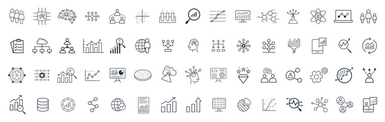 Big Data analysis, data engineering, and data science technology vector icon set.