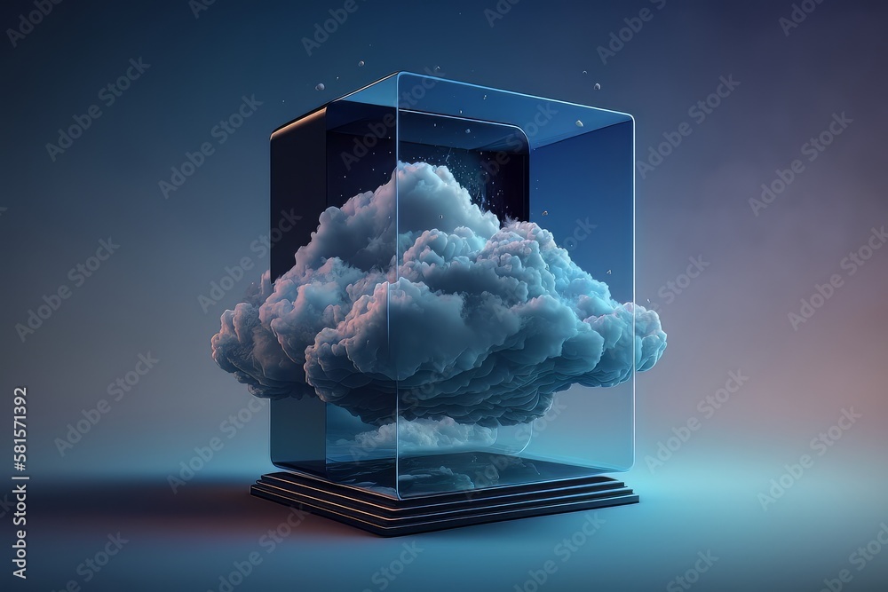 Leinwandbilder Digital futuristic imaginative illustration of technology cloud computing created with generative ai technology