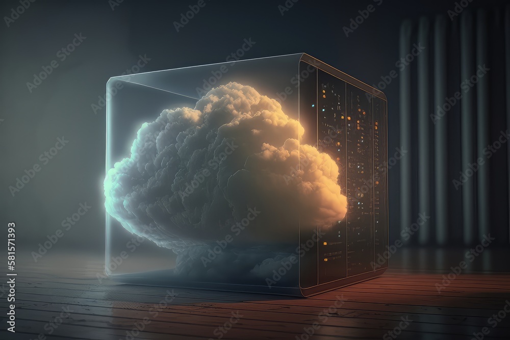 Poster Digital futuristic imaginative illustration of technology cloud computing created with generative ai technology