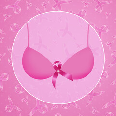 an illustration of pink bra for breast cancer prevention with pink awareness ribbon