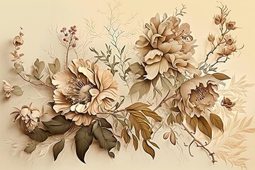 Drawing of floral elements. Generative ai