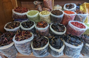 Mexican chiles at market stall in Mexico city